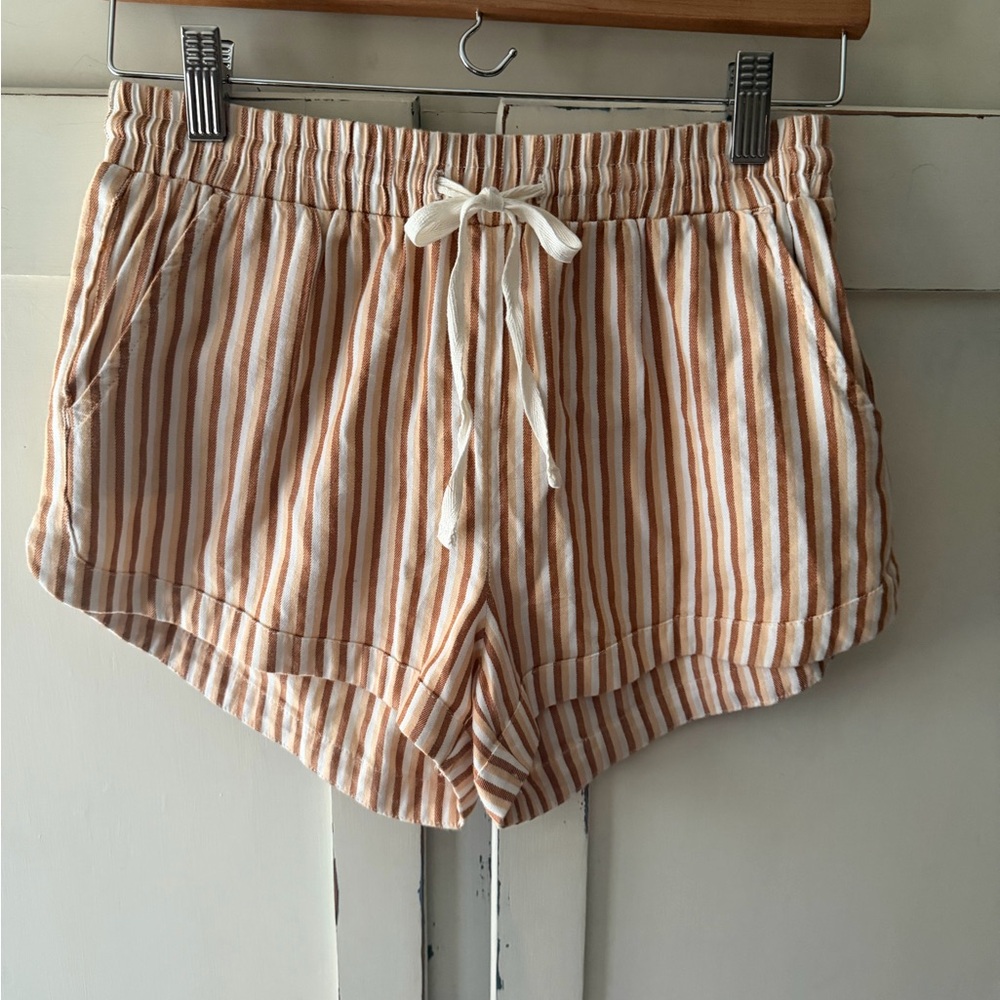 Billabong Rust & White Striped Drawstring Athletic Shorts